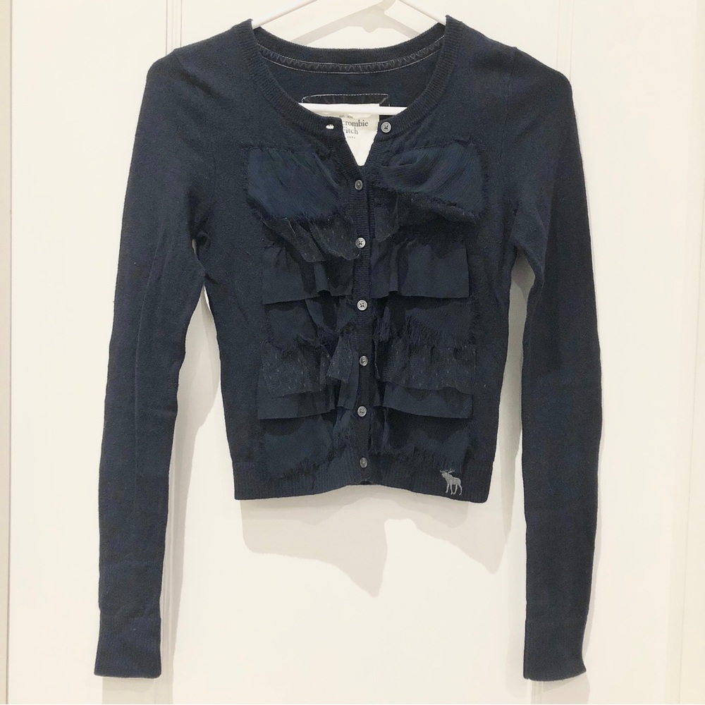 Abercrombie & Fitch Layered Ruffle Button Up Cardigan Y2K Navy Blue XS